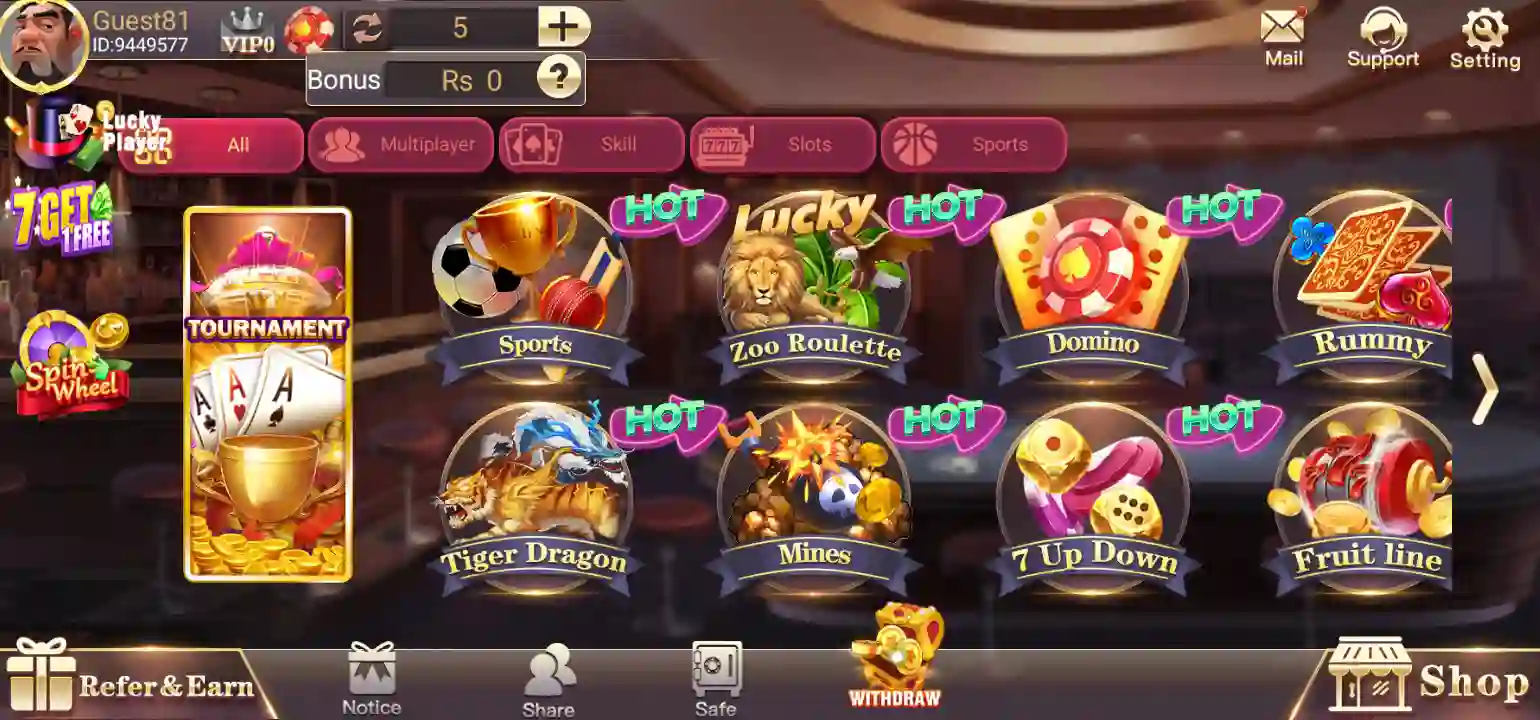 3 Patti Blue Game Interface Dragon Tiger Real Cash